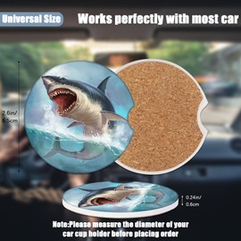 Car Cup Holder Coaster - Great White Shark Absorbent Ceramic Coaster 2 Pack, Car Coasters for Cup Holders, Fashion Car Interior Accessories Drink Coaster for Women & Men