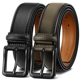 BULLIANT Men Belt 2Pack,Adjustable Leather Belt For Men Dress Casual Jeans Golf 1 3/8",Cut For Fit(Black/Elmwood,48"-50" Waist Adjustable)