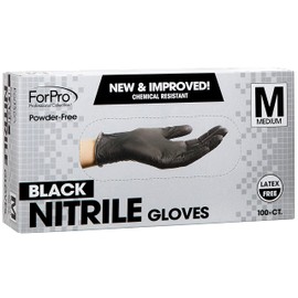 ForPro Professional Collection ForPro Professional Collection Disposable Nitrile Gloves, Chemical Resistant, Powder-Free, Latex-Free, Non-Sterile, Food Safe, 4 Mil, Black, Medium, 100-Count