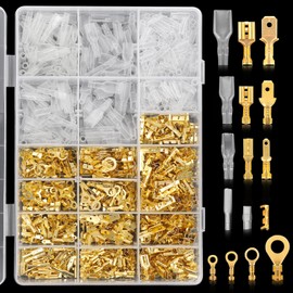 Pack of 1000 Cable Lugs Flat Connector Blade Receptacles Set 2.8 mm/4.8 mm/6.3 mm, M3/M4/M5/M6 Ring Terminals, Male Female Cable Connector with Insulation Sleeve Assortment Kit for Electrical