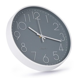 bakbrand Wall Clock 10 Inch Non-Ticking Silent Modern Simple Style Round Decor Clock Gray Stereoscopic Dial Quartz Wall Clocks for Home/Office/School/Living Room/Bedroom/Kitchen
