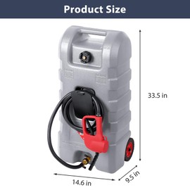Portable Gas Fuel Tank Container 15 Gallon/57L Wheeled Fuel Transfer Tank with Reinforced Strap, LE Fluid Transfer Siphon Pump, 10FT Hose, HDPE Material Gas Can for Gasoline/Diesel/Light Oil