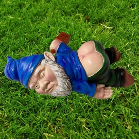 MINICAR 9.5 Inch Tall Drunk Gnomes Statues Outdoor Decor, Large Naughty Knome Sculptures Yard Decorations Dwarf Lawn Patio Ornament, Inappropriate Weird Garden Gifts for Housewarming Christmas