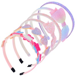 6Pcs Glitter Girls Hairband, Sparkly Headband with Bow Heart Star, Pink Sweet Sequin Teeth Hair Band,Hair Accessories for Little Girls Teens