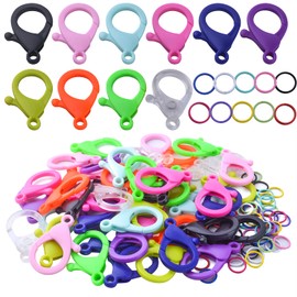 50pcs Hard Plastic Lobster Claw Clasps and 50pcs Metal Open Jump Rings, Lanyard Snap Hooks Lobster Clasp Hook Clips for Keychain DIY Jewelry Crafts Making Supplies