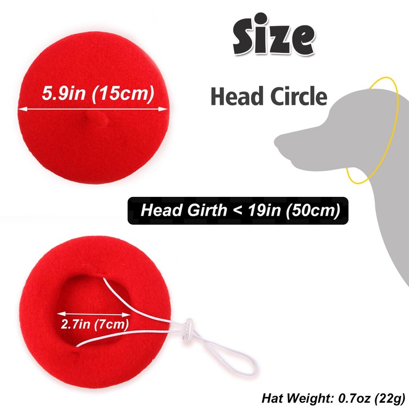 Dog Beret Hat,Pet Cap with Adjustable Elastic Strap, Dog Costume