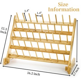 WRINGKIT 2 Pack Bamboo Thread Holder, 90 Spools Thread Rack with Hanging Hooks, Non-Slip Pads, Spool Holder for Embroidery Quilting and Sewing Threads, Hair Braiding Rack