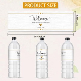 PH PandaHall 30pcs 2.5"x8.5" Water Bottle Labels Welcome Waterproof Stickers Gold Lines Heart Water Bottle Wrappers Wraparound Labels Wedding Labels for Wedding Supplies Shower Birthday Party