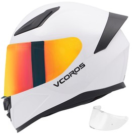 VCOROS Full Face Motorcycle Helmet for Unisex-Adults DOT Approved WS-609 Motorbike Street Bike Racing Helmets with Visor(Gloss White,XXL)