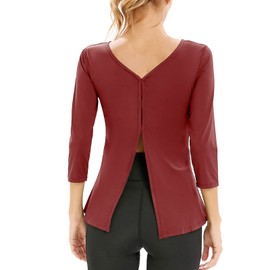 Womens Workout Shirts Athletic Running Tops 3/4 Sleeve Yoga Shirts Workout Tops for Women Breathable Athletic Top Rose Red