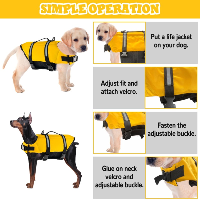 FainFun Dog Life Jacket, Orange, for Small and Large Dogs,