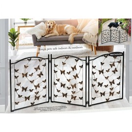 Freestanding Metal Folding Pet Gate, Portable 3 Panels for Dog & Cat Security, Foldable Enclosure Gates for Puppies, Indoor & Outdoor Safety for Pets