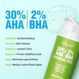 Ebanel Chemical Peel for Face, AHA BHA Exfoliator, Glycolic Acid Peel, Salicylic & Lactic Acid Face Peeling Gel, Infused with Green Tea & Chamomile for Acne Scars, Dark Spots, Wrinkles, Fine Lines