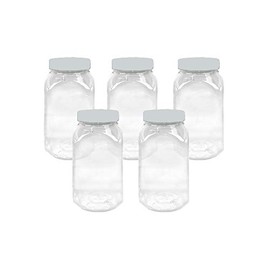 Truly Sweet Candy 995ml Square Style Food Grade Plastic Sweet Jars with white lid - 5,10,15,20,25 Wedding, Party (5 Jars)