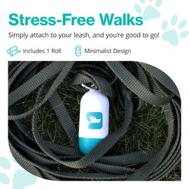 PawPail Dog Poop Bag Holder with Carabiner Clip - Durable & Leakproof Dog Waste Bag Dispenser - Includes 1 Roll of 15 Premium Poop Bags for Walking Dogs, Mild Floral Scent