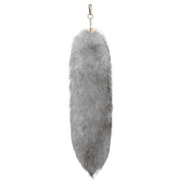 Mobarta Faux Fox Tail Fur Keychain Cosplay Costume Tails Handbag Accessory Key Chain Ring Hook Cosplay Fashion Charm (Silver Gray)