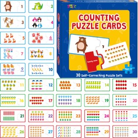 Number Puzzle Games, 60 Number Matching Puzzles Number 1-30 Double-Sided Self-Correcting Number Math Game, Early Learning Educational Toy for Beginner Preschool Toddlers