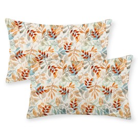 Fall Pillow Covers 12x20 Set of 2 Orange Blue Watercolor Leaves Throw Pillow Covers Autumn Thanksgiving Decoration Outdoor Pillowcase for Fall Home Decor Linen Farmhouse Cushion Case for Couch