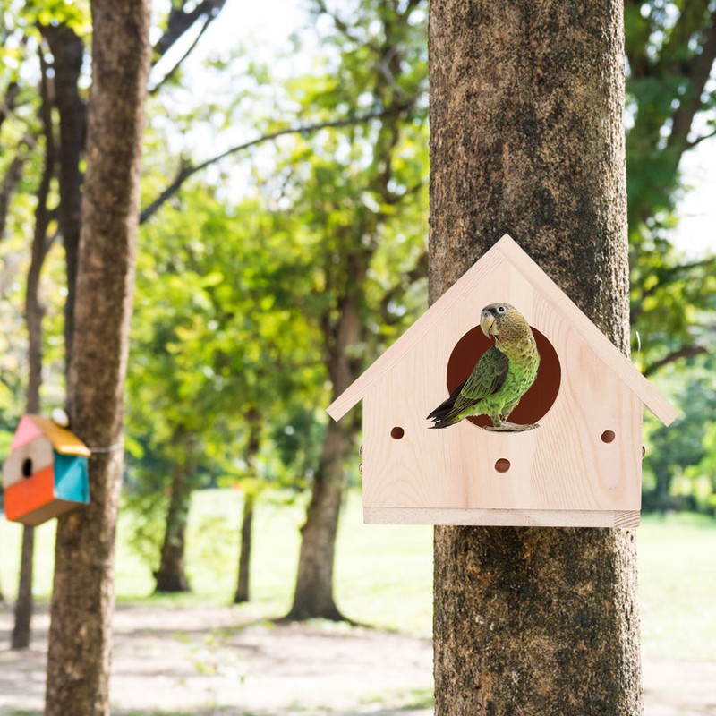 Outdoor Innovative Wooden Bird House Birds Nesting Breeding Cage Ornament