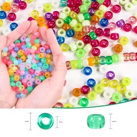 Glow in The Dark Neon Pony Beads, 1000 Pieces, 9 Colors, 9mm Luminous Bracelet Beads for Crafts and Hair Braiding, Colored UV Beads for Crafts Kandi Beads Kit (Glow in The Dark 300Pcs)