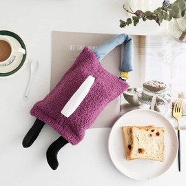 Cute Car Tissue Holder Plush Tissue Hanging Pouch Box Funny Cartoon Leg Hanging Napkin Holder Storage Bags Fluffy Tissue Dispenser Container Cover for Car Home Decor (Purple)
