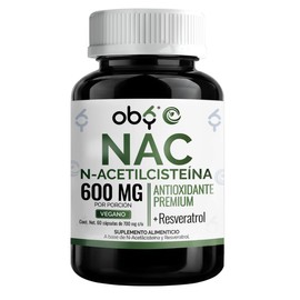 Oby NAC 600mg + Trans Resveratrol 98% | Antioxidante Precursor De Glutation | N-acetyl Cysteine Aminoacido Soporte Celular | Oby Vitaminas Hombre Y Mujer | Suplemento Premium Vegano | 60 Capsulas