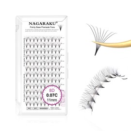 NAGARAKU Eyelash Extensions Premade Fans Eyelash Premade Volume Fan Eyelashes 120 Fans 8D 0.07C Curl 11 mm Sharp Narrow Stick Cluster Thin Tip Base Fluffy Russian Volume Fan