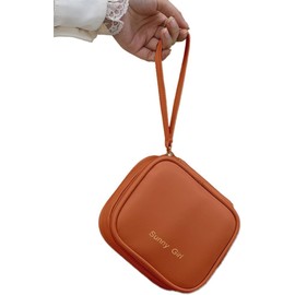 Small Makeup Bag for Purse Mini Square Cosmetic Bag for Women Cute Preppy Make Up Pouch with Zipper Tiny Leather Make Up Organizer Case, Backpack, Waterproof, Brown