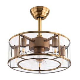 Kreiaoer 18" Ceiling Fans with Lights, Gold Caged Ceiling Fan with Remote Control and 7 Fan Blades, 6-Speed Reversible Ceiling Fan Light Fixture for Kitchen Bedroom Office 5*E26