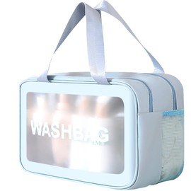 YIMIKE Travel Toiletry Bag, 2 in 1 Large Clear Makeup Bags,Cosmetics Bag,Transparent Skin Care Bag for Toiletries,Waterproof & Draining,PVC Toiletry Organizer Thickened Wash Bag for Women Men