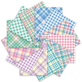 Whaline 12Pcs Spring Plaid Pastel Cotton Fabric Bundles 10 x 10 Inch Purple Green Pink Blue Plaid Fat Quarters Buffalo Plaid Quilting Patchwork for DIY Craft Home Party Decor