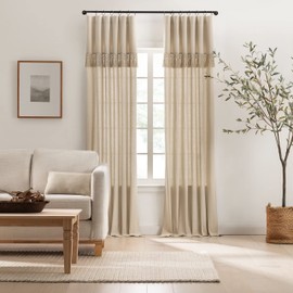 Mercantile Lucinda Light Filtering Window Curtain with Attached Knotted Fringe Valance (1 Panel), 50 in x 84 in, Linen
