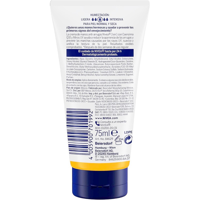 NIVEA Nivea Crema De Manos Anti-arrugas Q10 75ml, color, 75