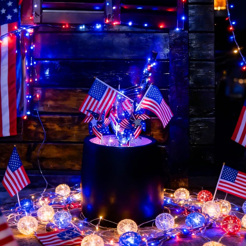 YEGUO 4 Pack Red White and Blue Fairy Lights Battery