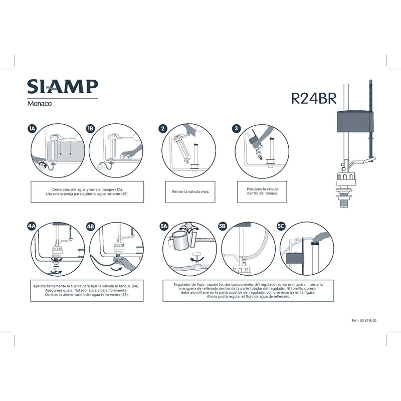 SIAMP Válvula de llenado para tanque de inodoro/sanitario modelo R24BR