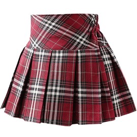 SHOOYING Girls' Pleated Short Skirt High Waist Tennis Plain A-line Mini School Uniform Short Skirt with Lining Shorts, Red Plaid, US Size 4-5T (4-5 Years) = Tag 120