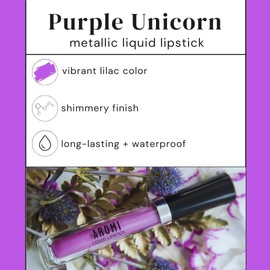 Aromi Metallic Liquid Lipstick | Long-Lasting, Waterproof, Smear and Smudge Proof, Bright Lilac Lip Color with Shimmery Finish (Purple Unicorn)