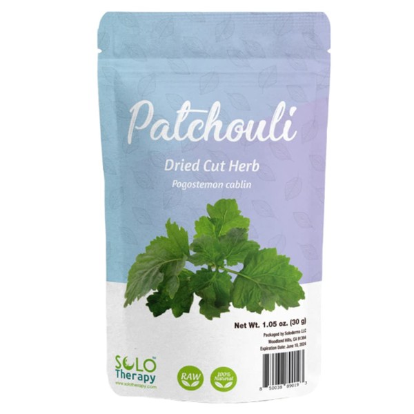 Solo Therapy Patchouli Herb 30 Grams, Resealable Bag, Pogostemon cablin, Rituals, Purifying, Metaphysical, Meditation, Cleansing, Altars, and Wicca, Patchouli Dried Herb - Product from India