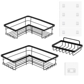 Antrader Corner Shower Caddy,Adhesive Shower Caddy Shower Organizer with Soap Holder Adhesive Shower Shelves Shower Rack Stainless Steel Shower Organizer,No Drilling,3Pcs (Black)