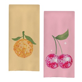 uinwk Funky Orange Pink Kitchen Towels, Trendy Retro Preppy Orange Cherry Disco Ball Hand Dish Towels, Preppy Bathroom Decor, Funky Kitchen Decor, 16x24 Inches Set of 2