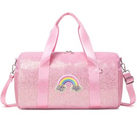Dance Bag for Girls Ballet Bag Shiny Rainbow Glitter Sports Duffle Bag for Kids Girls Ballerina Duffle with Waterproof Dry Wet Separated Compartment