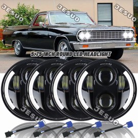 JESUO 4PC 5-3/4 5.75 Inch Round LED Headlight Hi/Lo Beam Fit Chevy El Camino 1964-1970