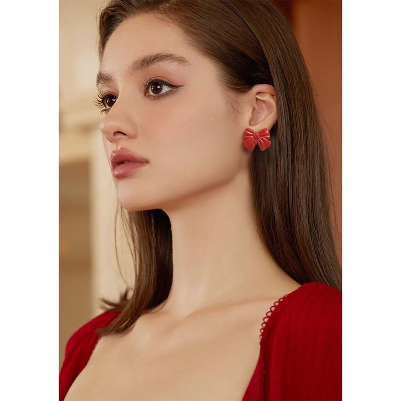 Red Bow Earring for Women Matte Red Paint Bow Knot