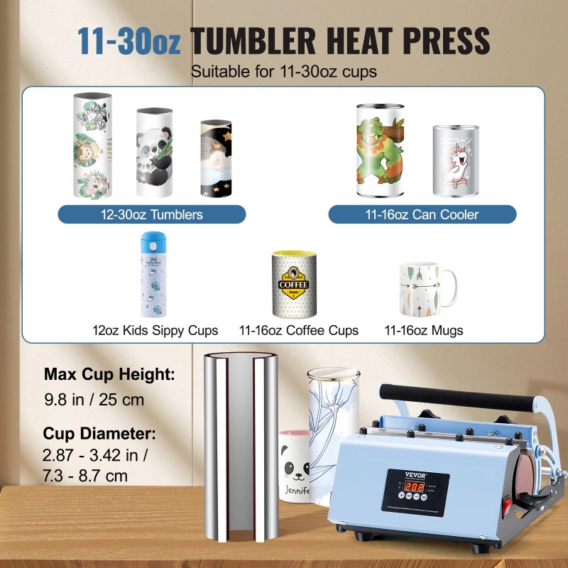 VEVOR Tumbler Heat Press Machine 11-30oz Mug Press Sublimation Tumblers
