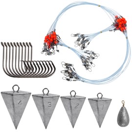 Saltwater Surf Fishing Tackle Kit - Saltwater Surf Fishing Rigs Include Fishing Wire Leader Pyramid Sinker Weight Bass Casting Sinker Circle Hooks Surf Fishing Accessories (Blue)