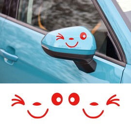 1 Pair Cute Smile Face 3D Decal Sticker for Auto Car Side Mirror L+R Rearview, Auto Side Rearview Mirrors Stickers, Smile Cute Car Stickers Fit for All Cars (Red)