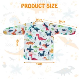 Rbleote Children's Painting Apron Painting Suit Painting Coat Children 2-8 Years Dinosaur Suitable for School and Home Use (Size M), multicoloured