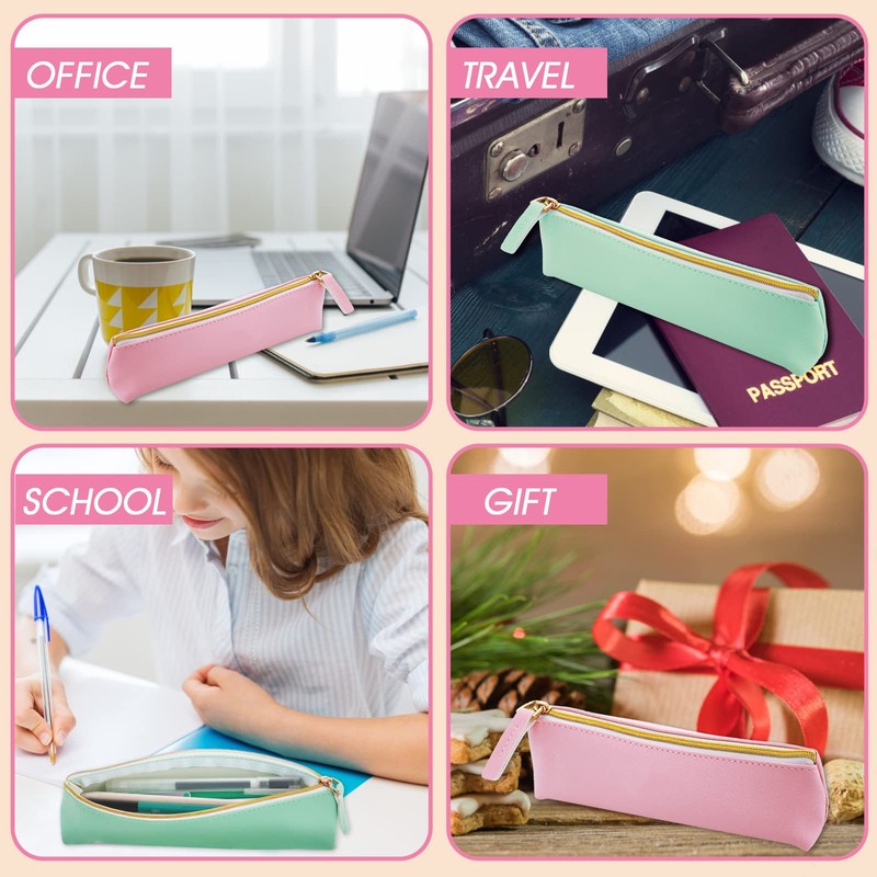 cobee Leather Pencil Case, 2 Piece Pencil Case, green/pink, leather