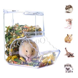 SUSOO 400ML Hamster Food Bowl with Leak Proof Automatic Feeding Function for Small Animals Cage Accessories,Acrylic Auto Storage Food Dish Dispenser for Dwarf,Guinea Pig,Hedgehog,Rabbit,Parrot Birds
