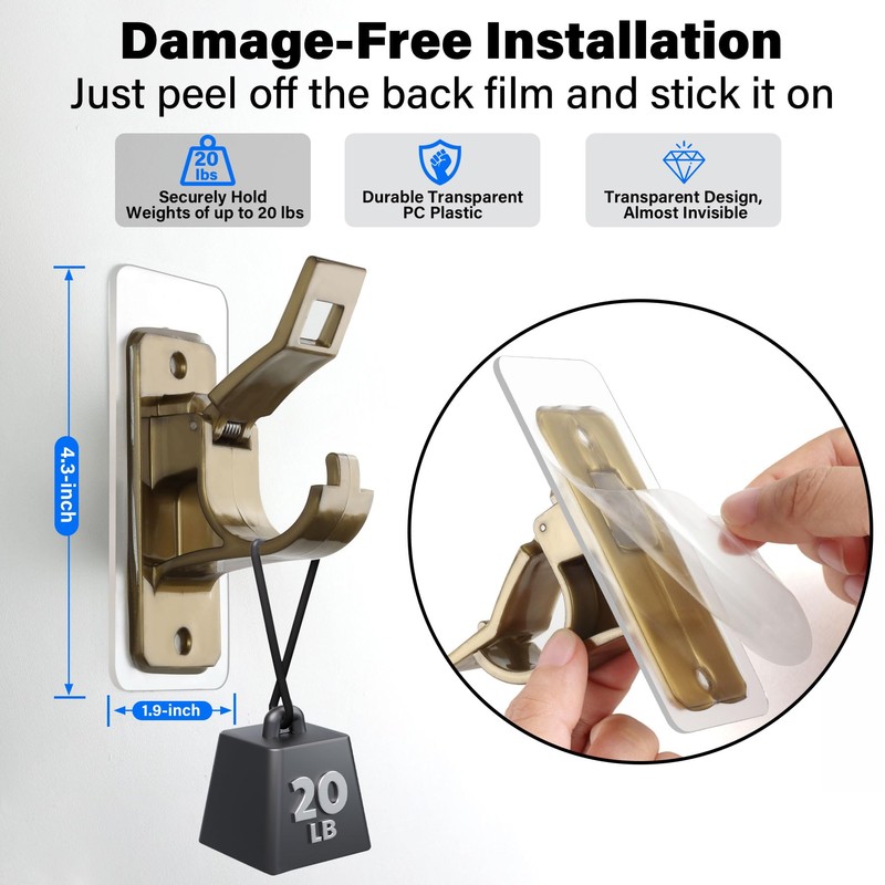 Antimbee 6-Pack No Drill Needed Curtain Rod Holders Brackets, Self